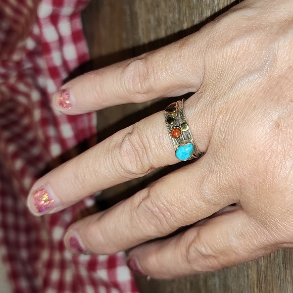 New Sterling Silver Turquoise and coral sterling silver 💍 Ring Size 7.5 - Picture 5 of 7